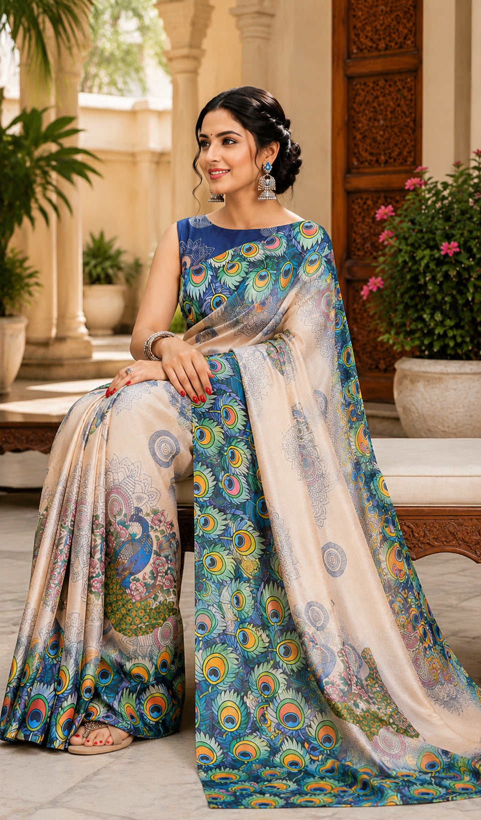 Dwija Fashion White Party Wear Printed Linen Ready To Wear Saree With Unstitched Blouse