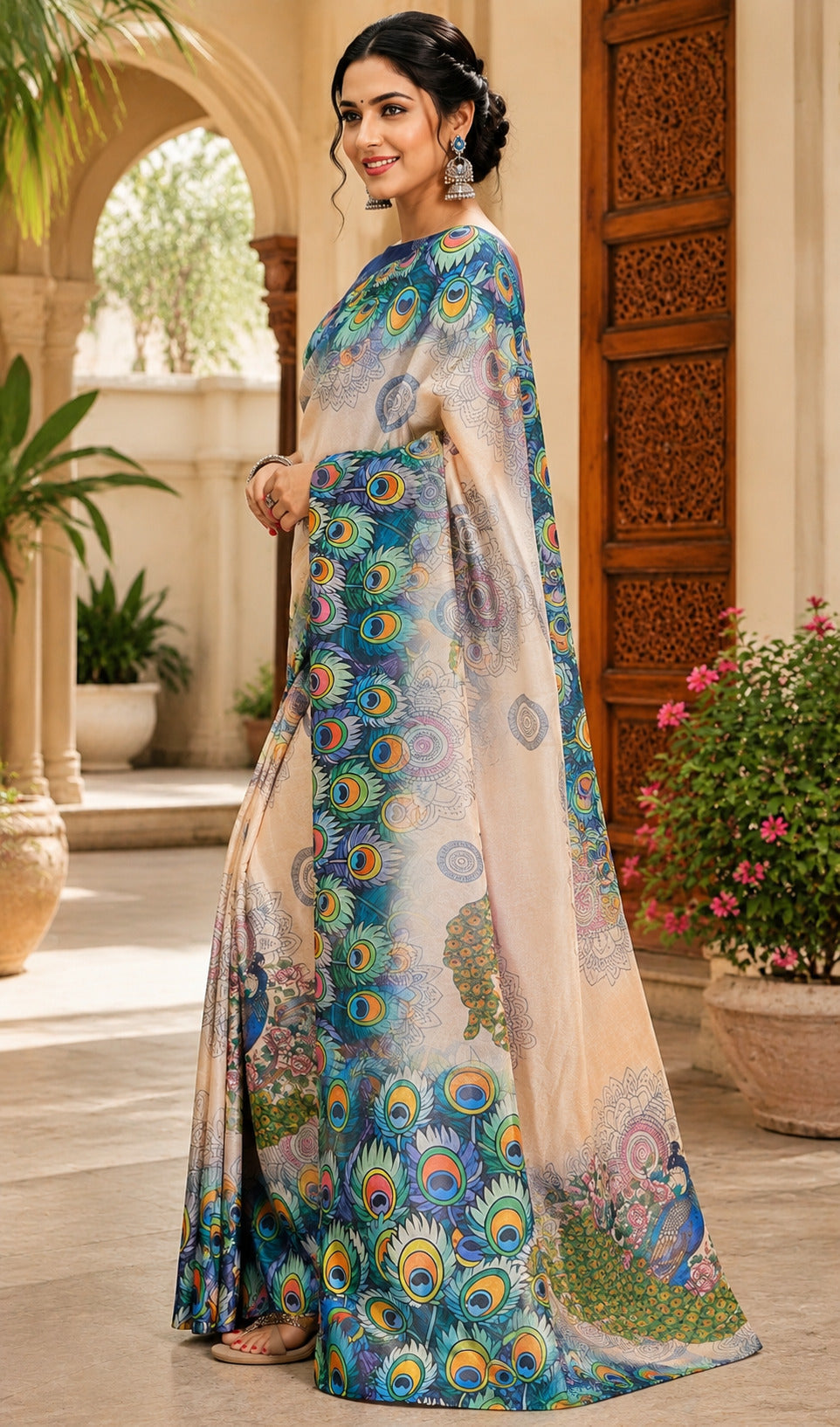 Dwija Fashion White Party Wear Printed Linen Ready To Wear Saree With Unstitched Blouse