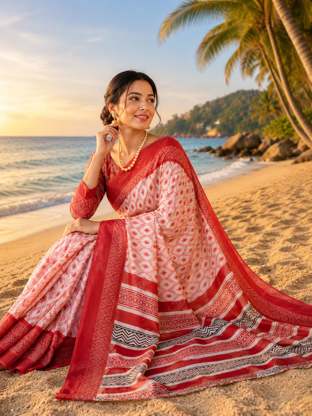 Dwija Fashion White Party Wear Printed Linen Ready To Wear Saree With Unstitched Blouse