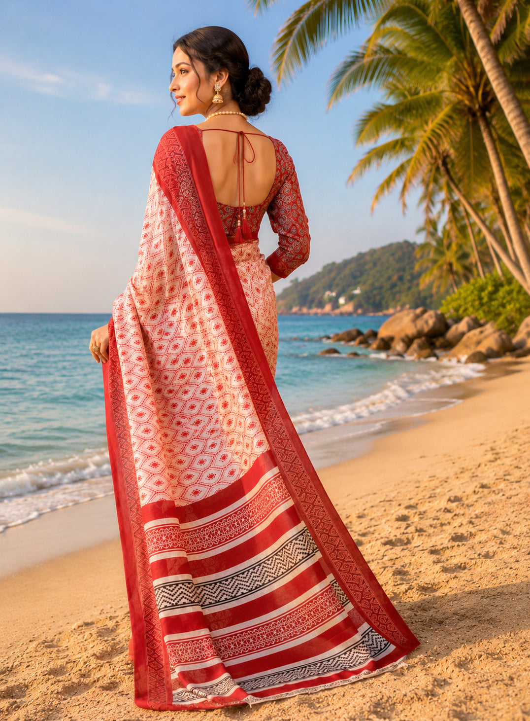Dwija Fashion White Party Wear Printed Linen Ready To Wear Saree With Unstitched Blouse