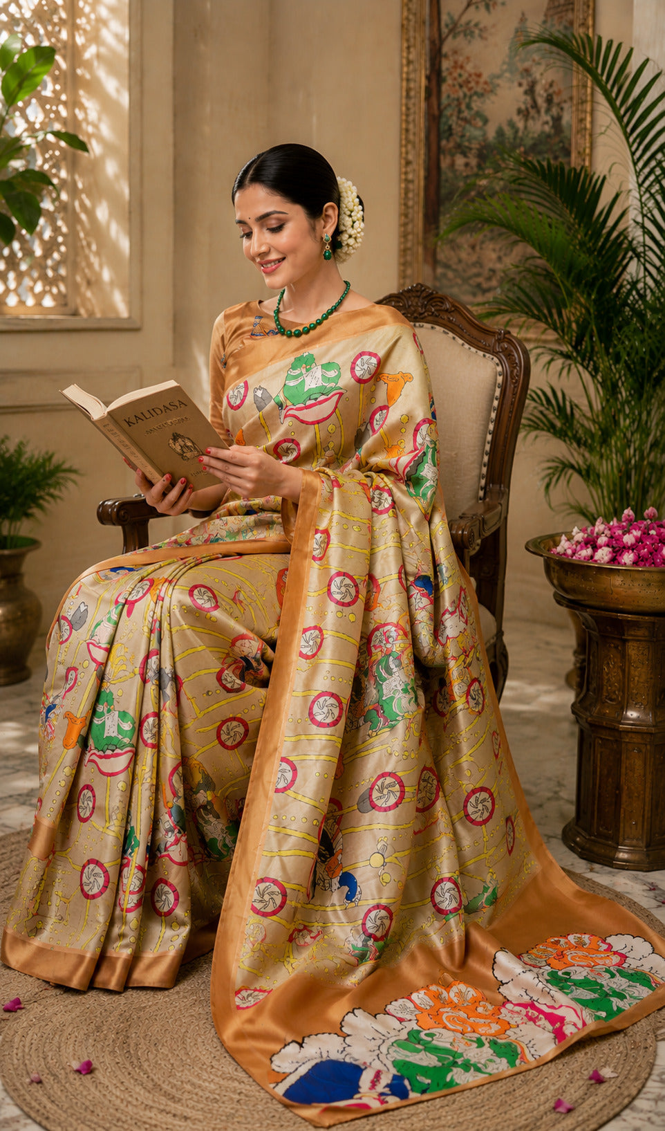 Dwija Fashion Beige Party Wear Printed Linen Ready To Wear Saree With Unstitched Blouse