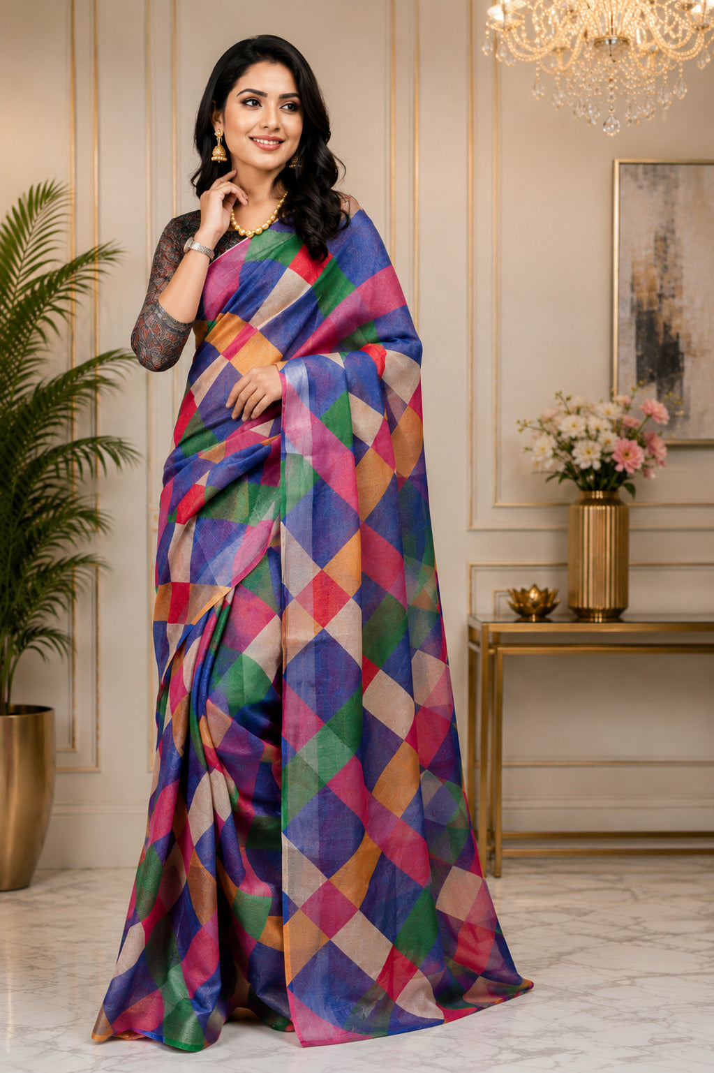 Dwija Fashion Multicolor Party Wear Printed Linen Ready To Wear Saree With Unstitched Blouse