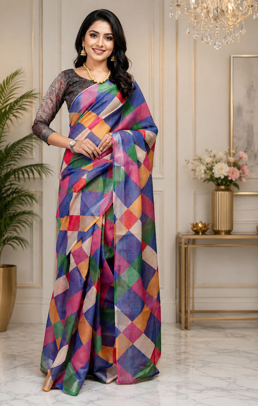 Dwija Fashion Multicolor Party Wear Printed Linen Ready To Wear Saree With Unstitched Blouse