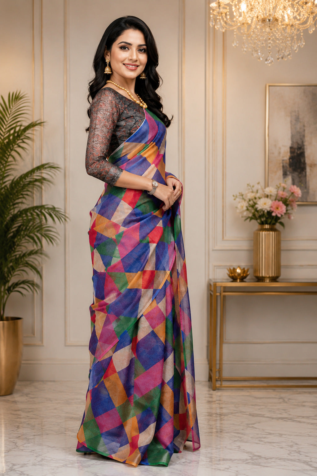 Dwija Fashion Multicolor Party Wear Printed Linen Ready To Wear Saree With Unstitched Blouse