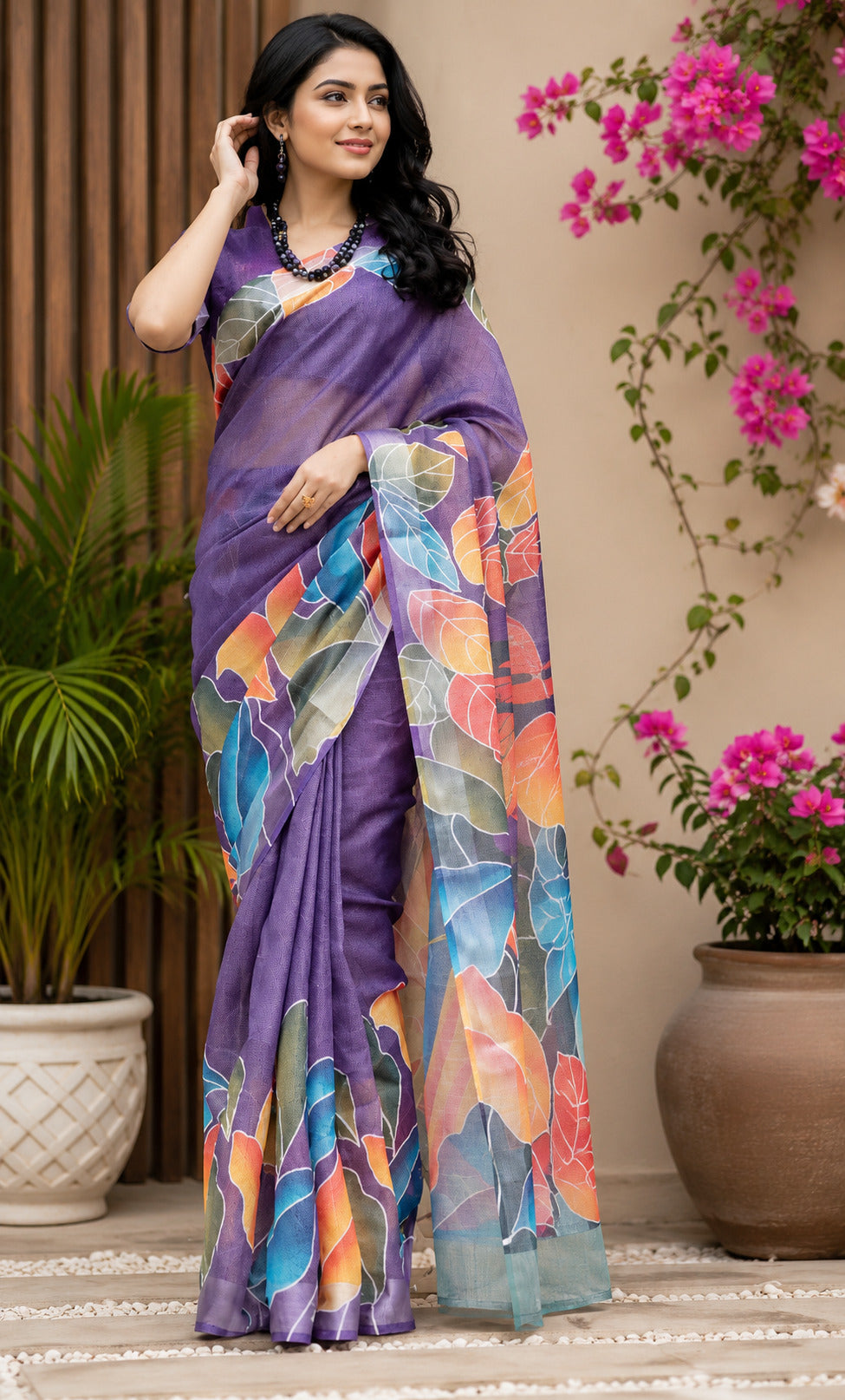 Dwija Fashion Purple Party Wear Printed Linen Ready To Wear Saree With Unstitched Blouse