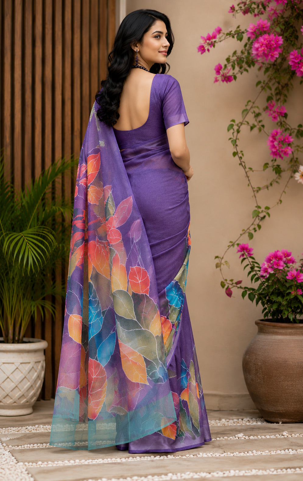 Dwija Fashion Purple Party Wear Printed Linen Ready To Wear Saree With Unstitched Blouse