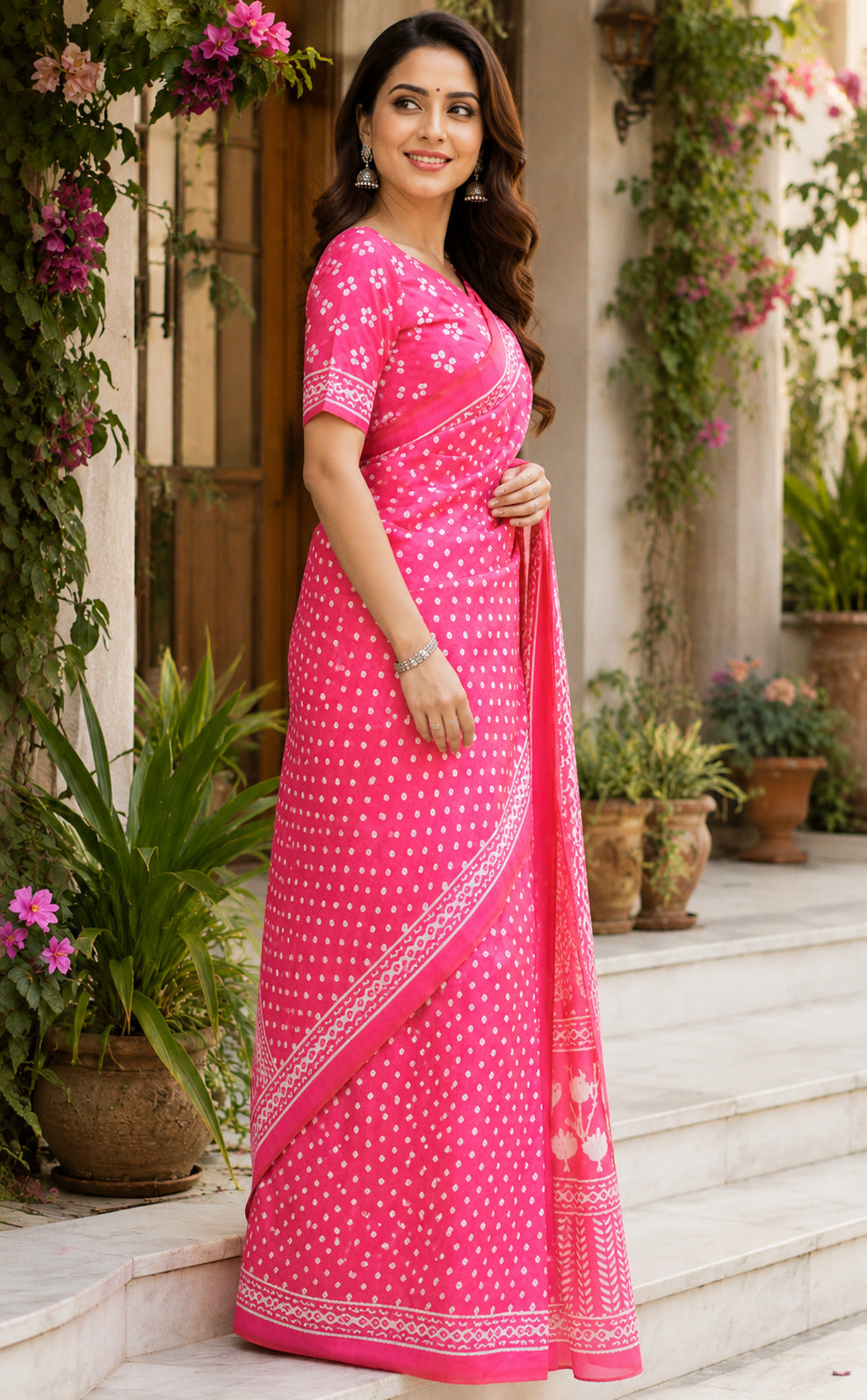 Dwija Fashion Pink Party Wear Printed Linen Ready To Wear Saree With Unstitched Blouse