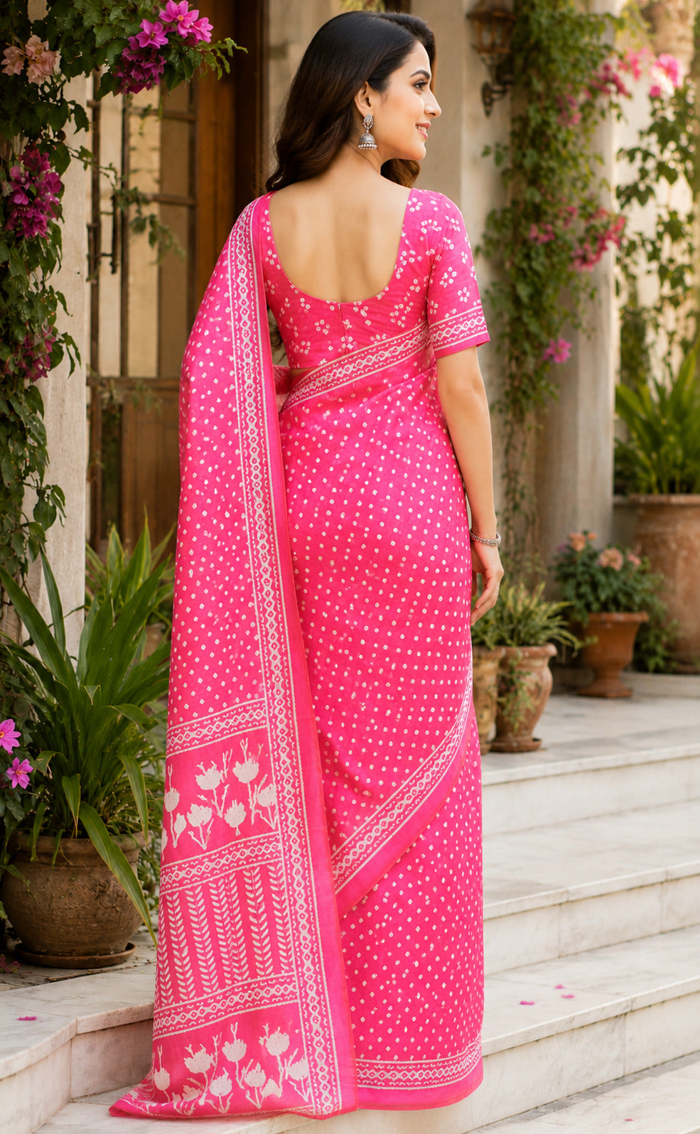Dwija Fashion Pink Party Wear Printed Linen Ready To Wear Saree With Unstitched Blouse