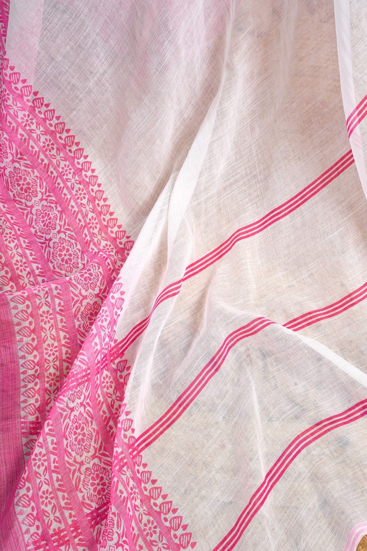 Dwija Fashion White Party Wear Printed Linen Ready To Wear Saree With Unstitched Blouse