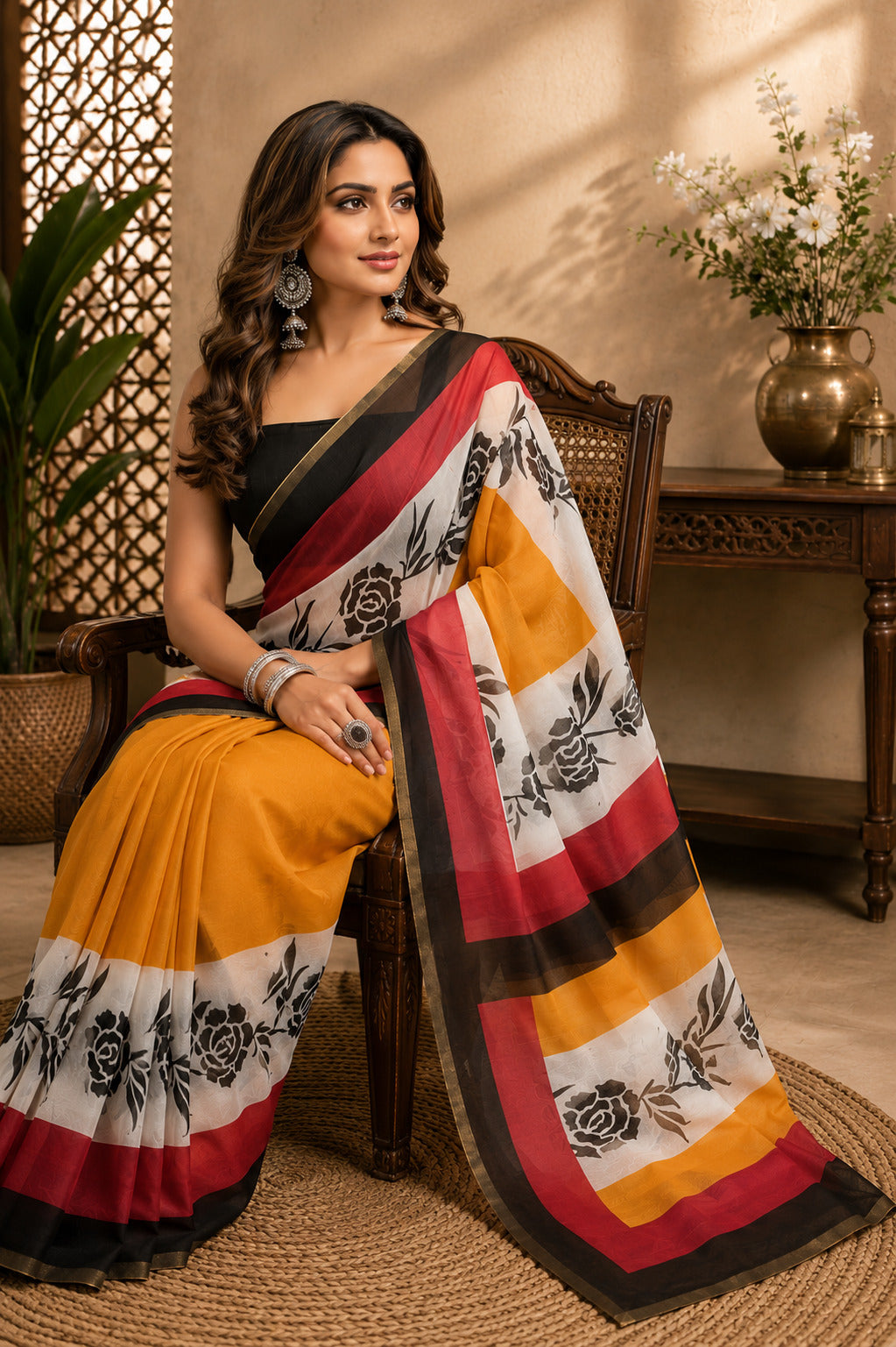 Dwija Fashion Multicolor Party Wear Printed Linen Ready To Wear Saree With Unstitched Blouse