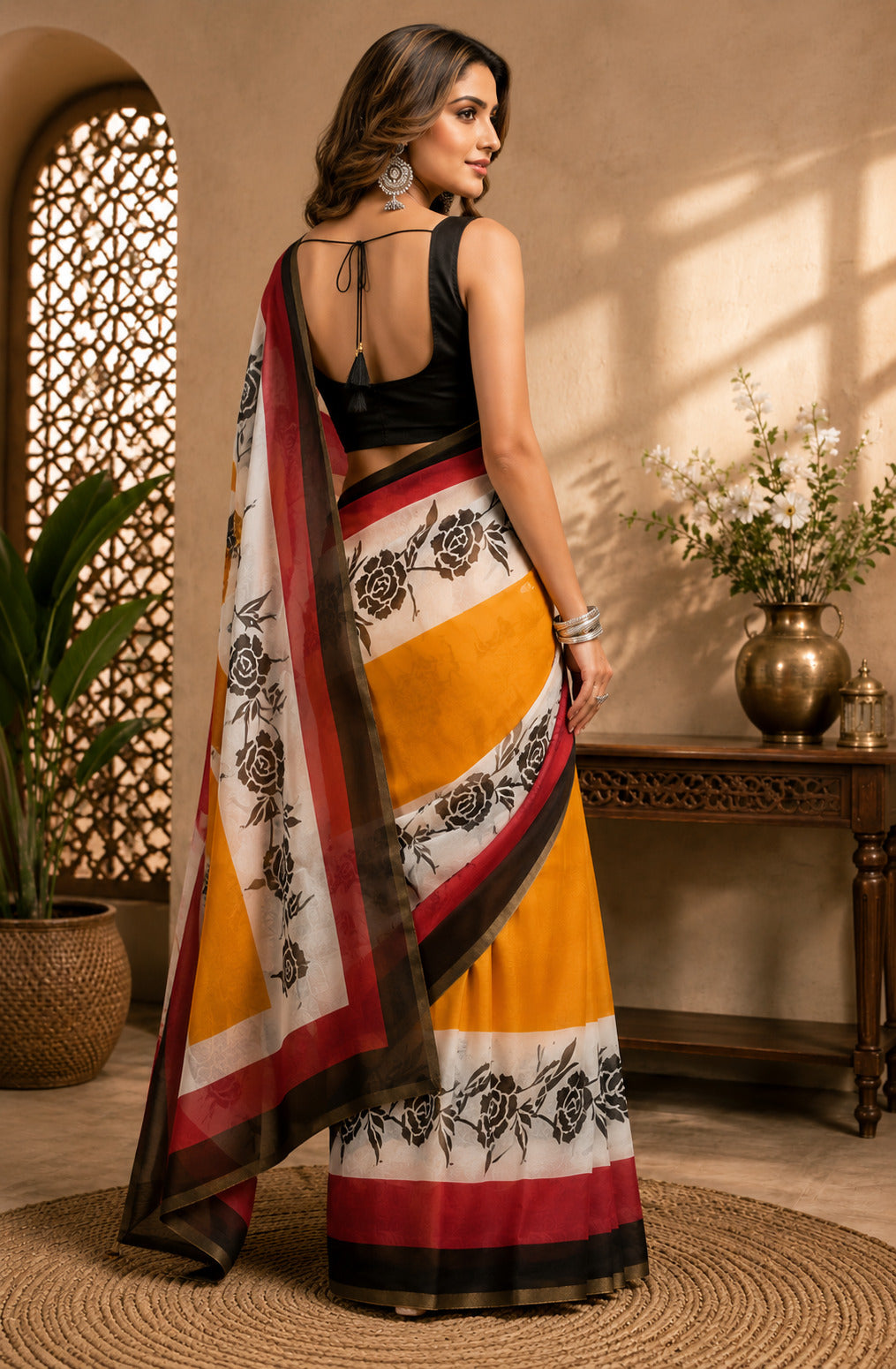 Dwija Fashion Multicolor Party Wear Printed Linen Ready To Wear Saree With Unstitched Blouse