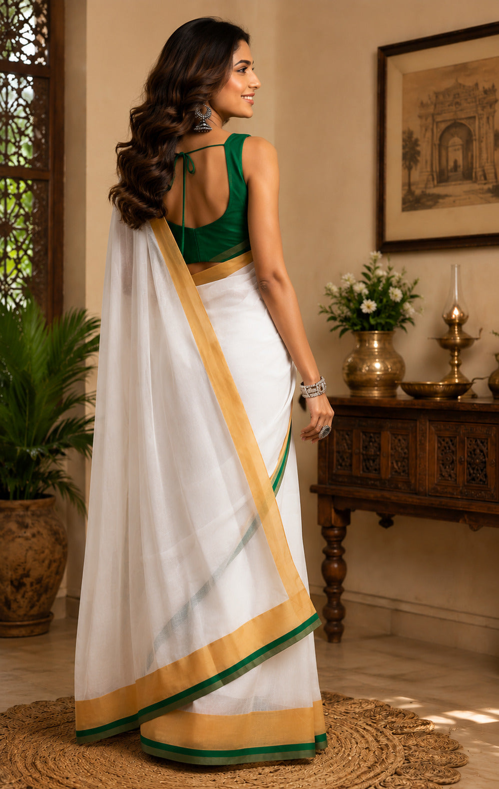 Dwija Fashion White Party Wear Printed Linen Ready To Wear Saree With Unstitched Blouse