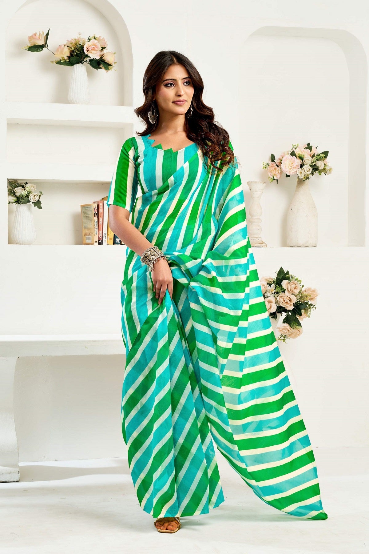 Dwija Fashion Multicolor Party Wear Printed Linen Ready To Wear Saree With Unstitched Blouse