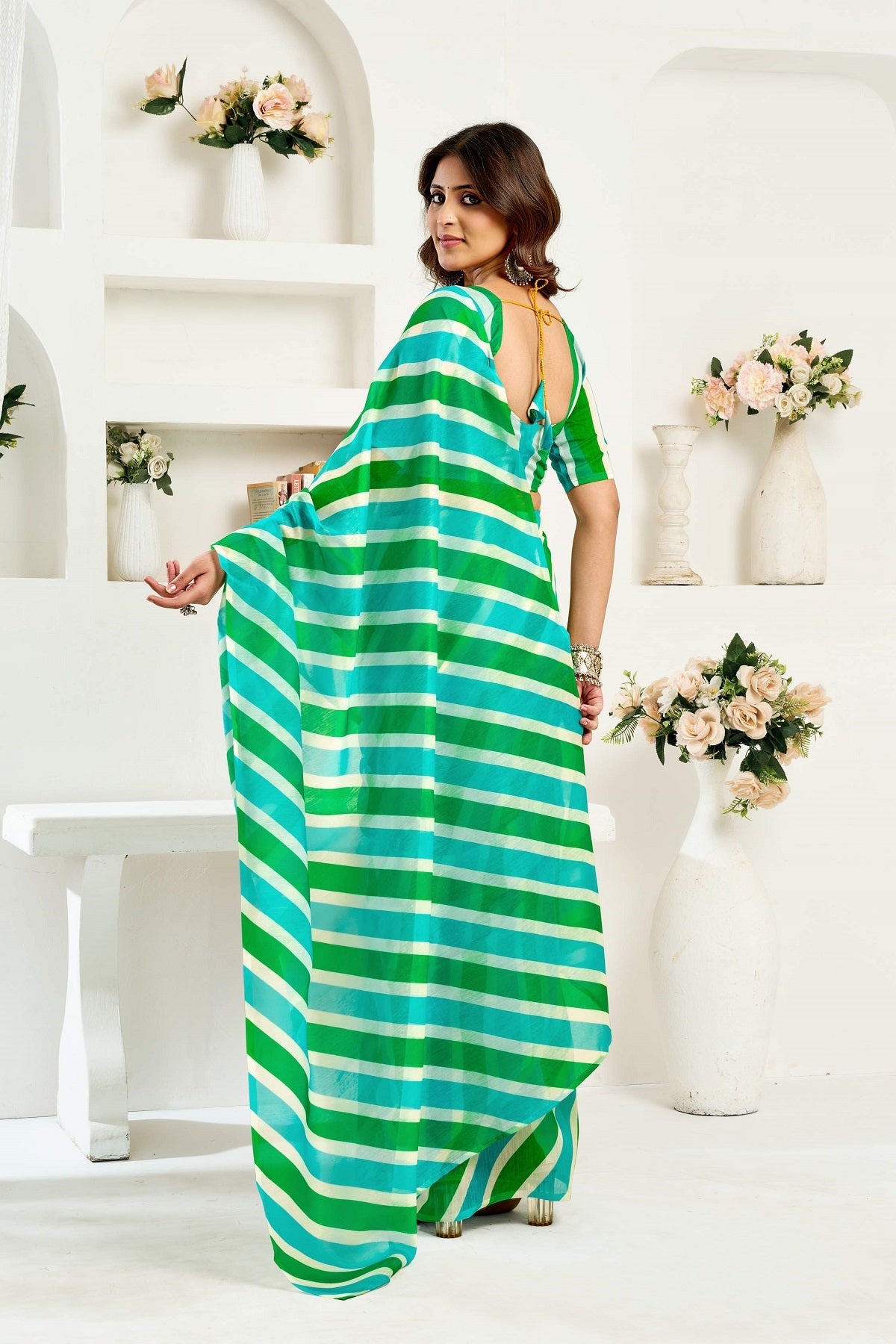 Dwija Fashion Multicolor Party Wear Printed Linen Ready To Wear Saree With Unstitched Blouse