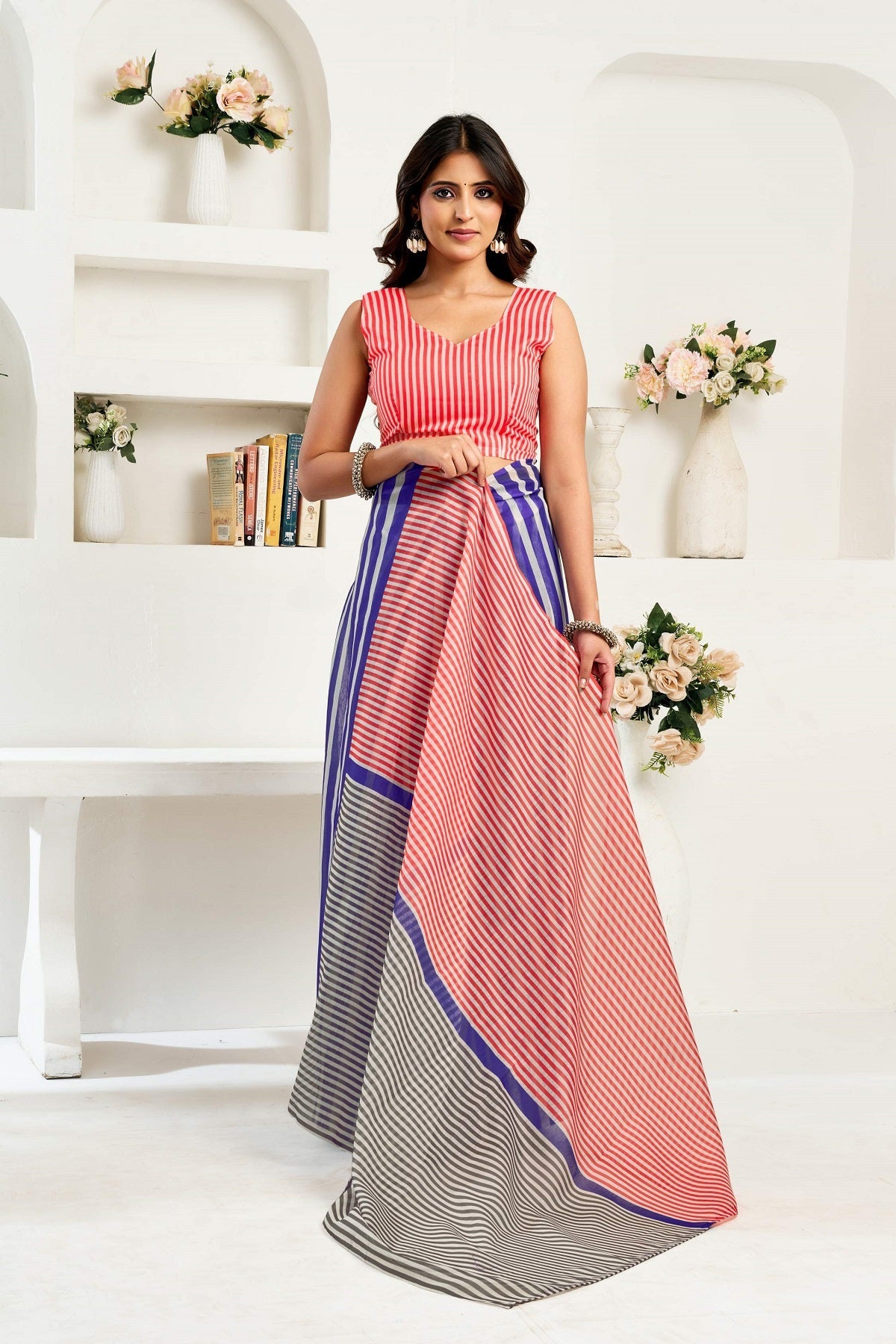 Dwija Fashion Multicolor Party Wear Printed Linen Ready To Wear Saree With Unstitched Blouse