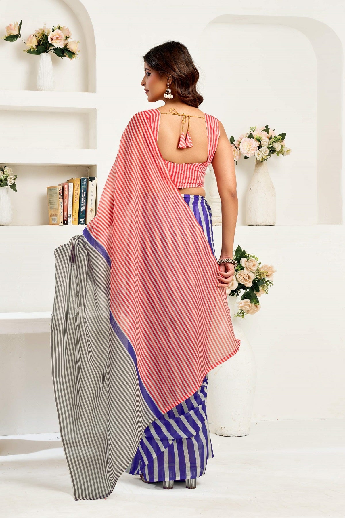 Dwija Fashion Multicolor Party Wear Printed Linen Ready To Wear Saree With Unstitched Blouse