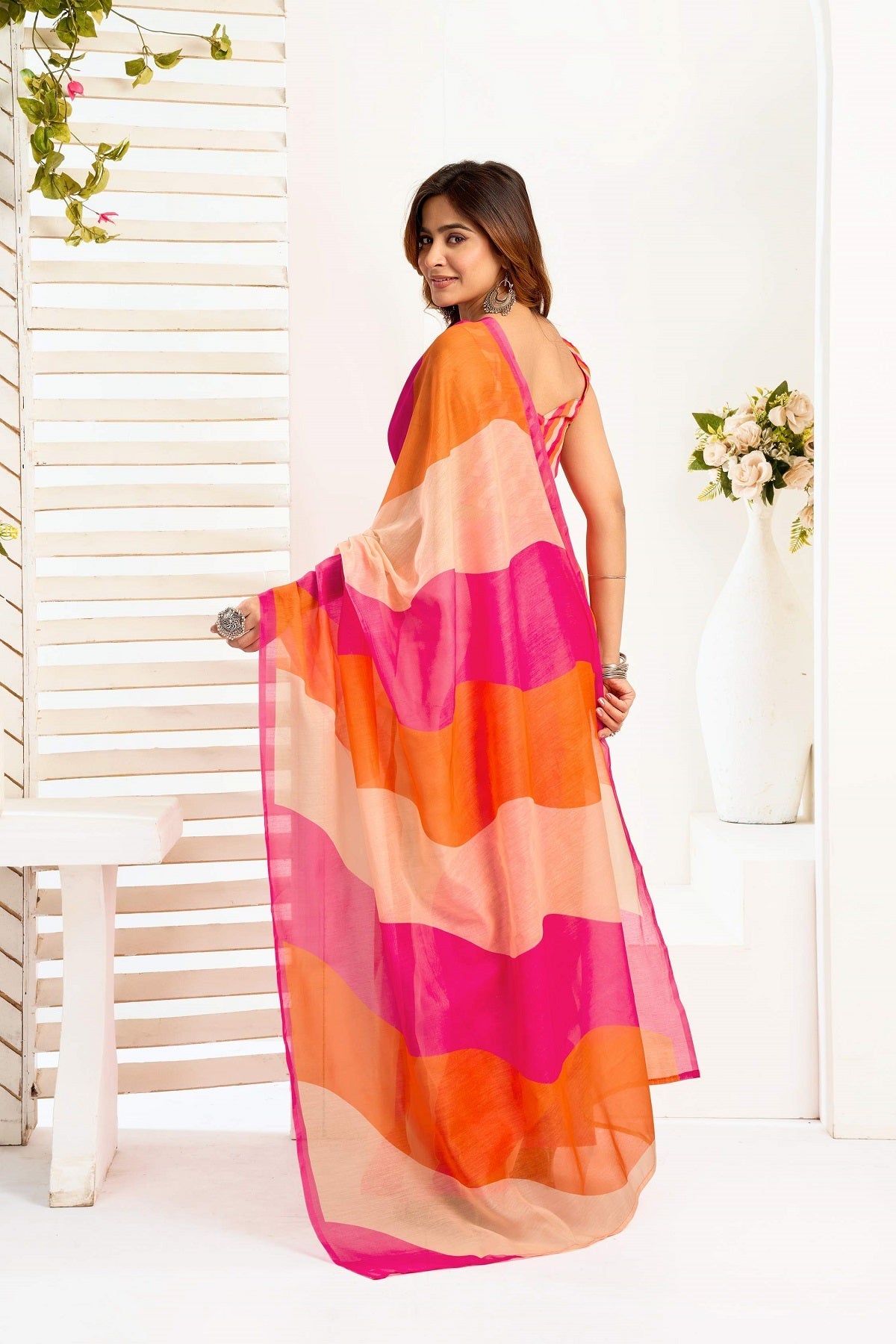 Dwija Fashion Multicolor Party Wear Printed Linen Ready To Wear Saree With Unstitched Blouse