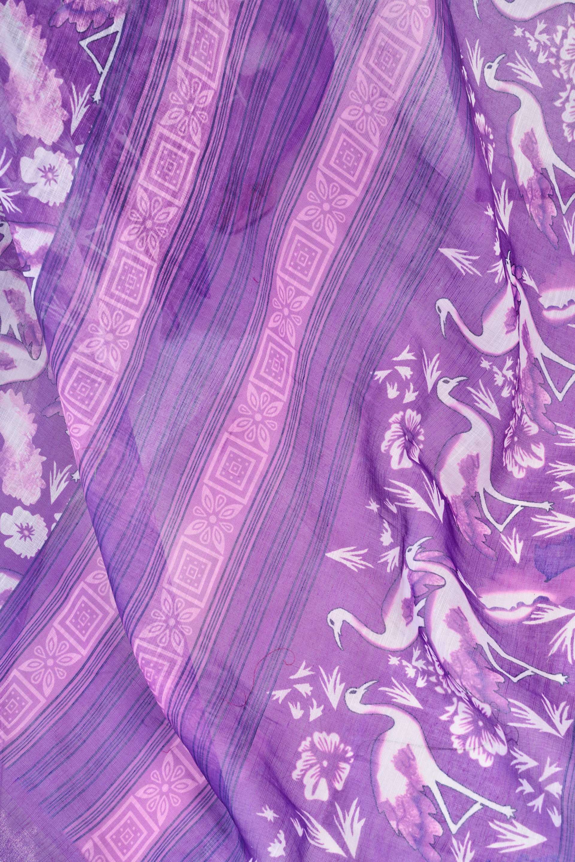 Dwija Fashion Lavender Party Wear Printed Linen Ready To Wear Saree With Unstitched Blouse