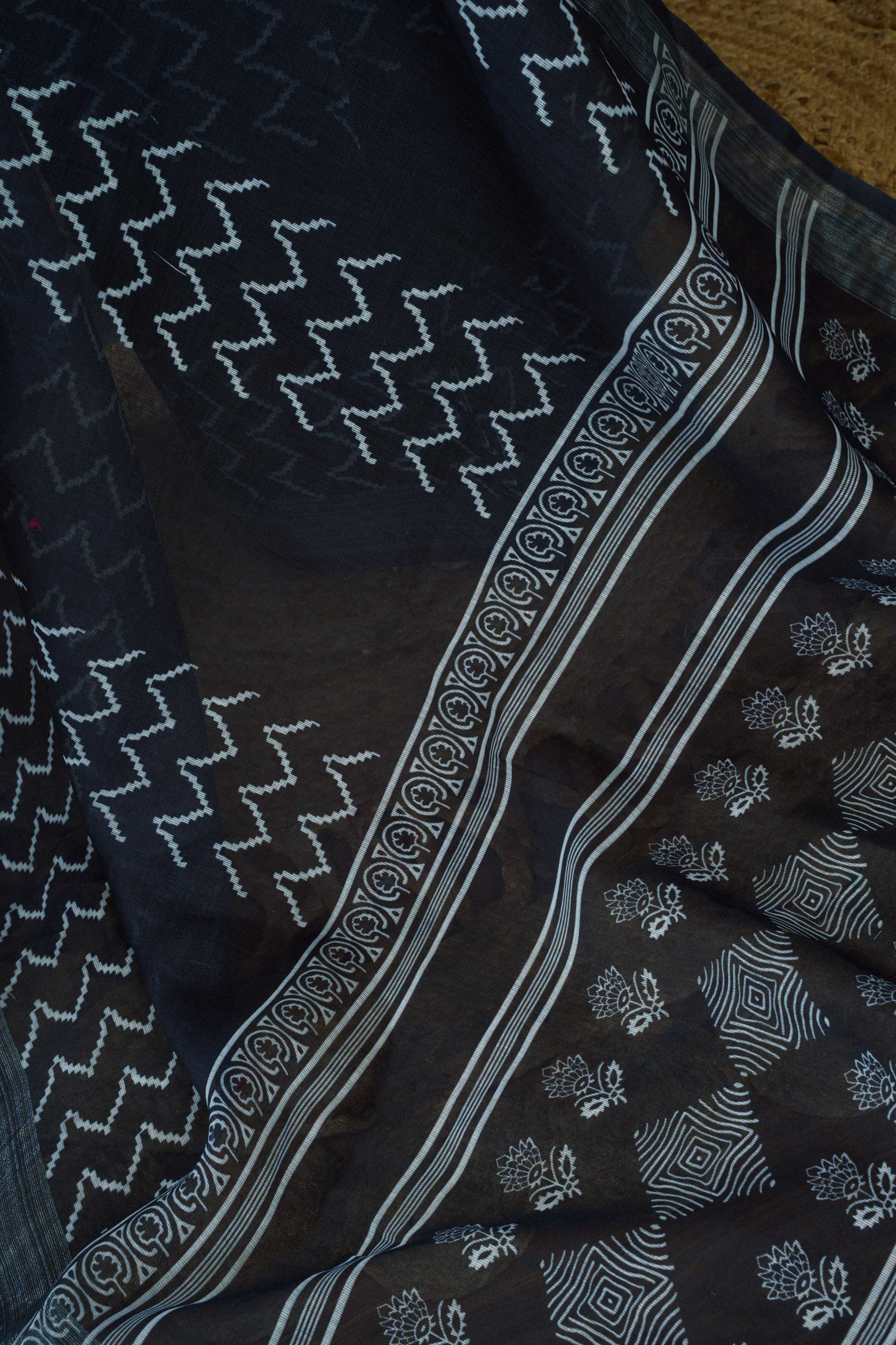 Dwija Fashion Black Party Wear Printed Linen Ready To Wear Saree With Unstitched Blouse