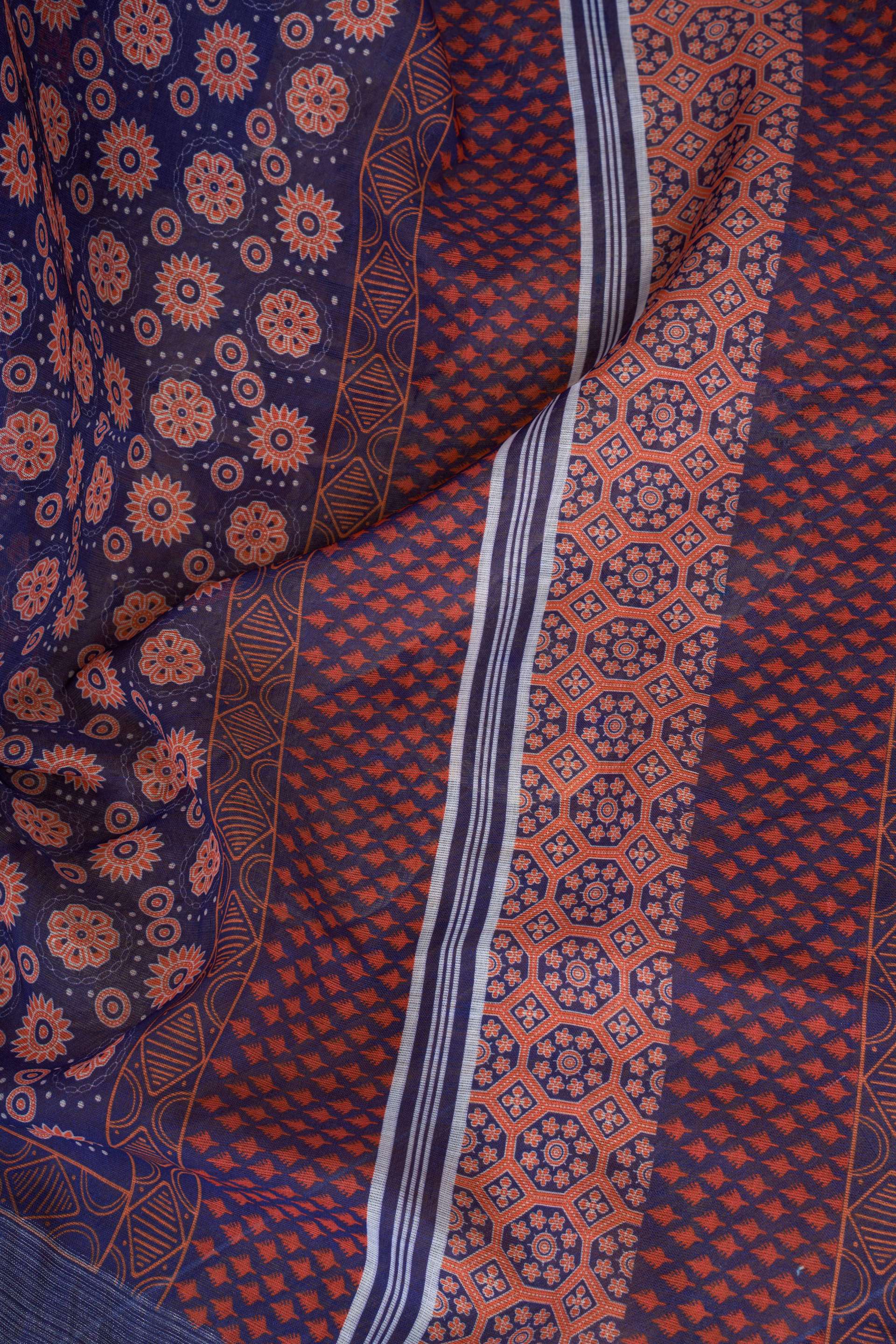 Dwija Fashion Blue Party Wear Printed Linen Ready To Wear Saree With Unstitched Blouse
