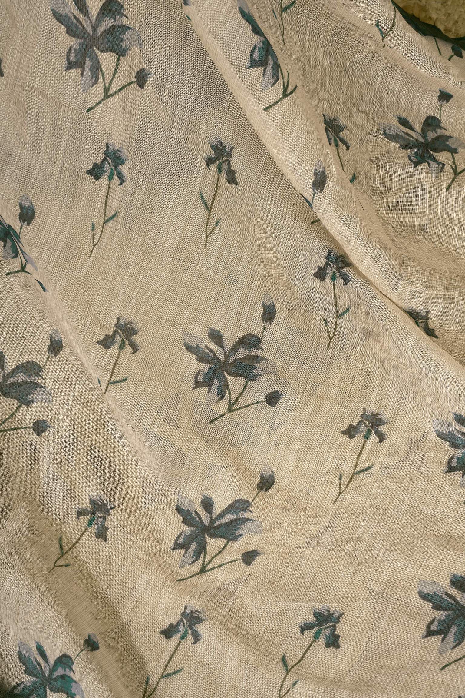 Dwija Fashion Off - White Party Wear Printed Linen Ready To Wear Saree With Unstitched Blouse