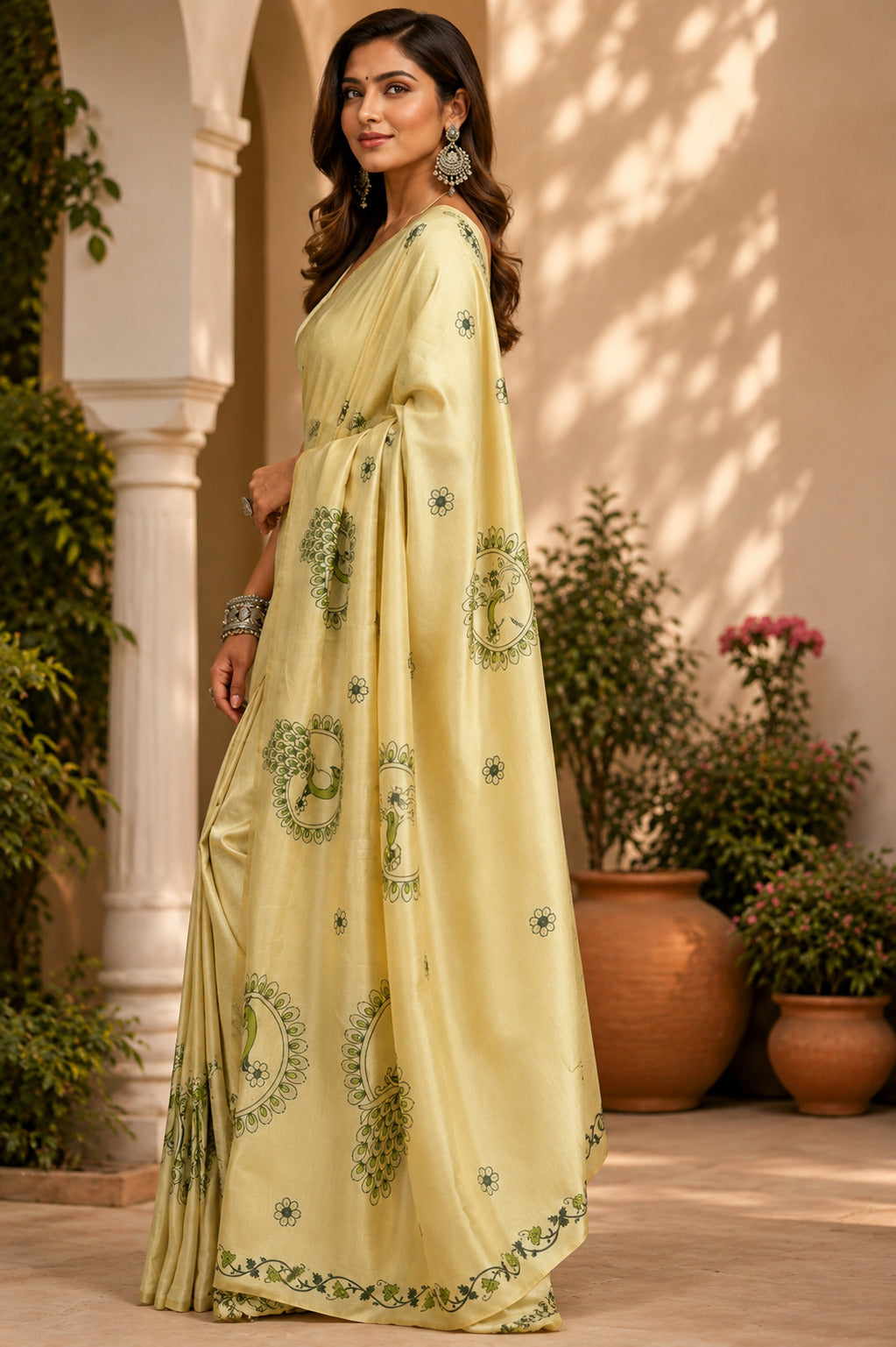 Dwija Fashion Yellow Party Wear Printed Linen Ready To Wear Saree With Unstitched Blouse