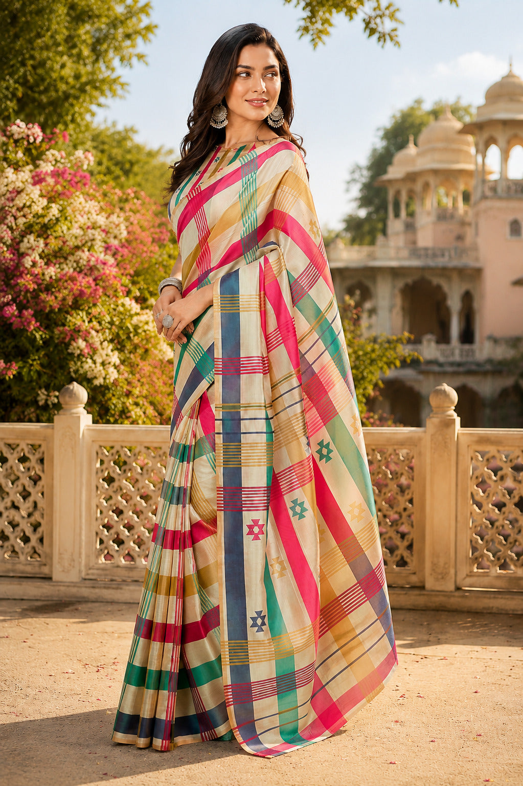 Dwija Fashion Multicolor Party Wear Printed Linen Ready To Wear Saree With Unstitched Blouse