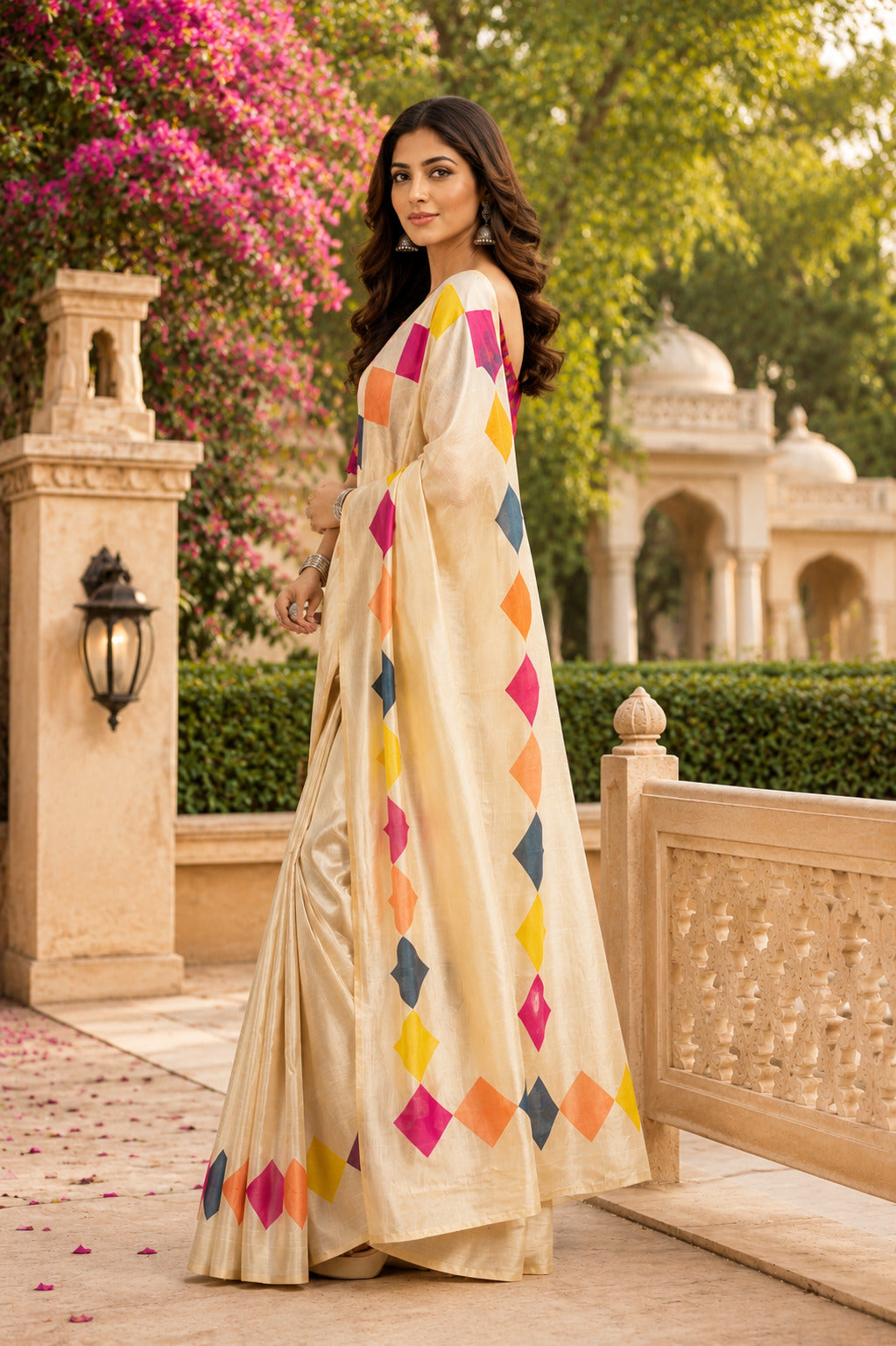 Dwija Fashion White Party Wear Printed Linen Ready To Wear Saree With Unstitched Blouse