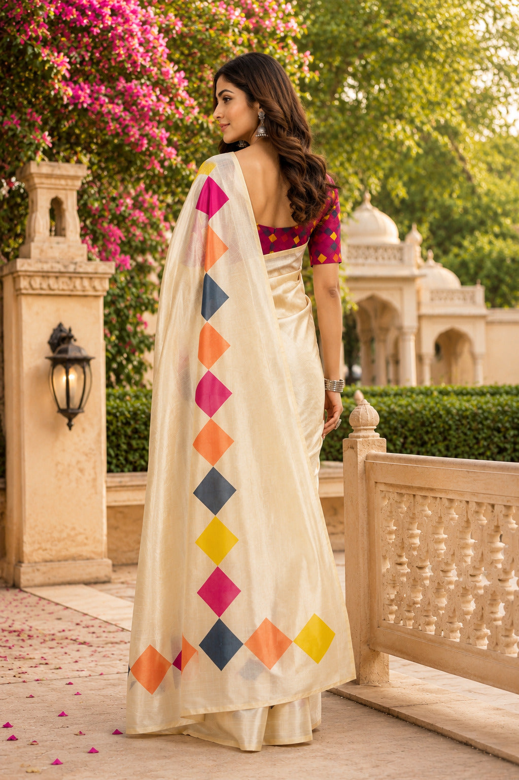 Dwija Fashion White Party Wear Printed Linen Ready To Wear Saree With Unstitched Blouse