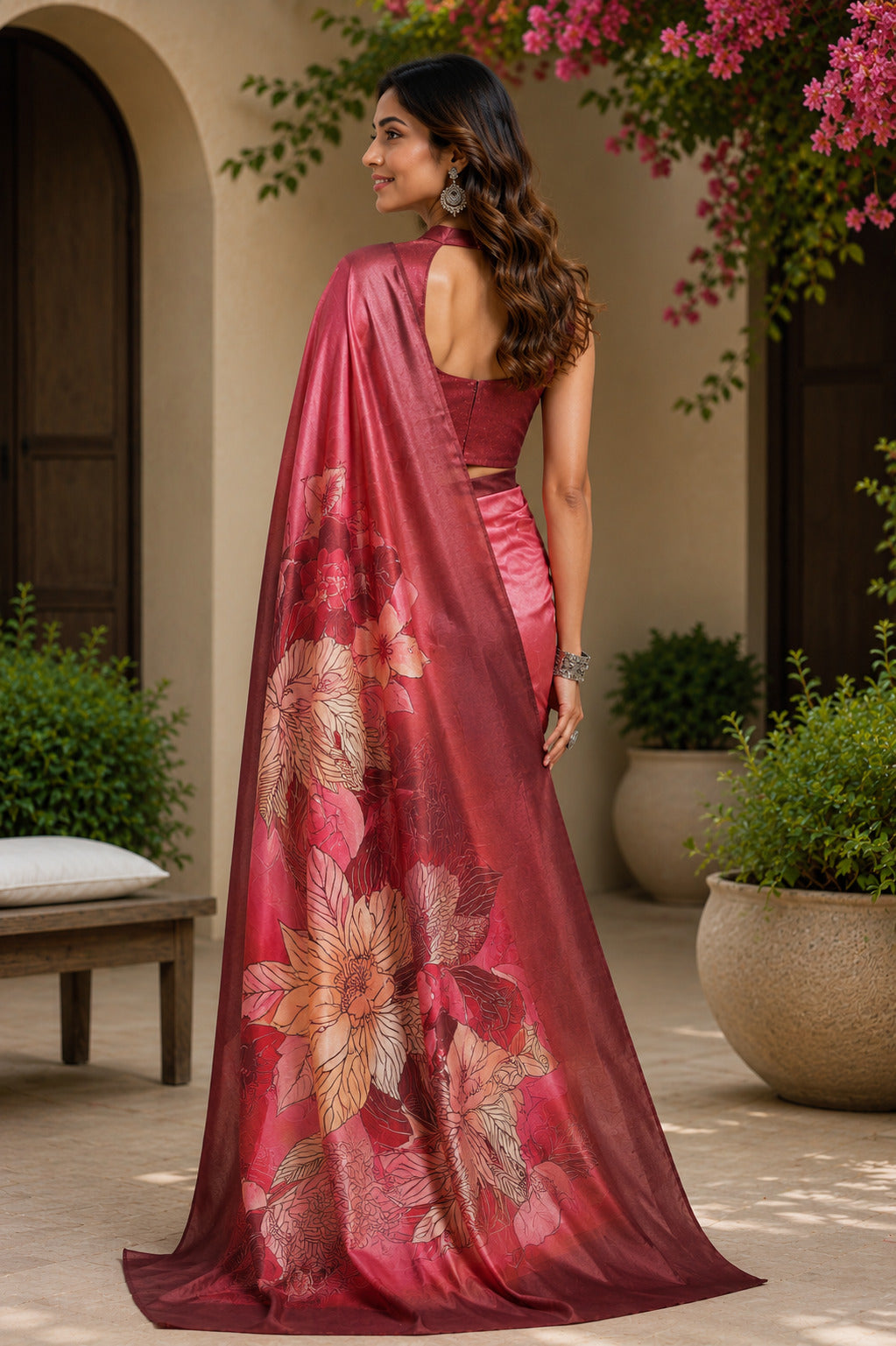 Dwija Fashion Baby pink Party Wear Printed Linen Ready To Wear Saree With Unstitched Blouse