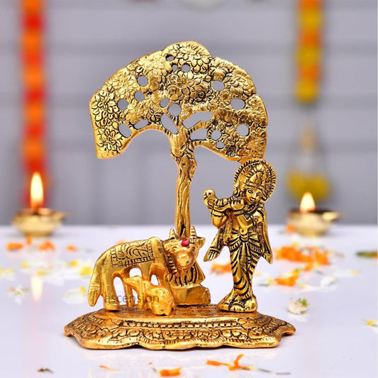 Ascension Designer Metal Cow Calf and Krishna Idol - Grab2buy