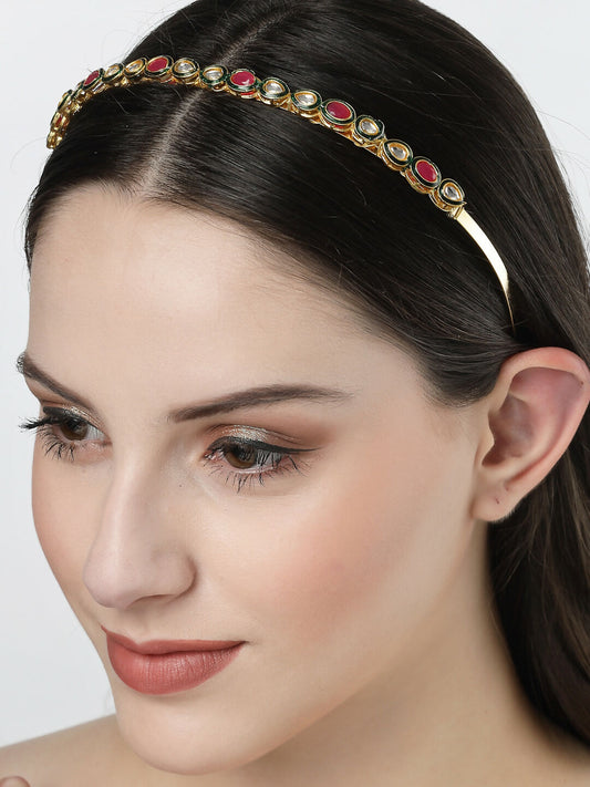 NVR Women's Multi colour Kundan Gold-Plated Embellished Hairband - Grab2buy