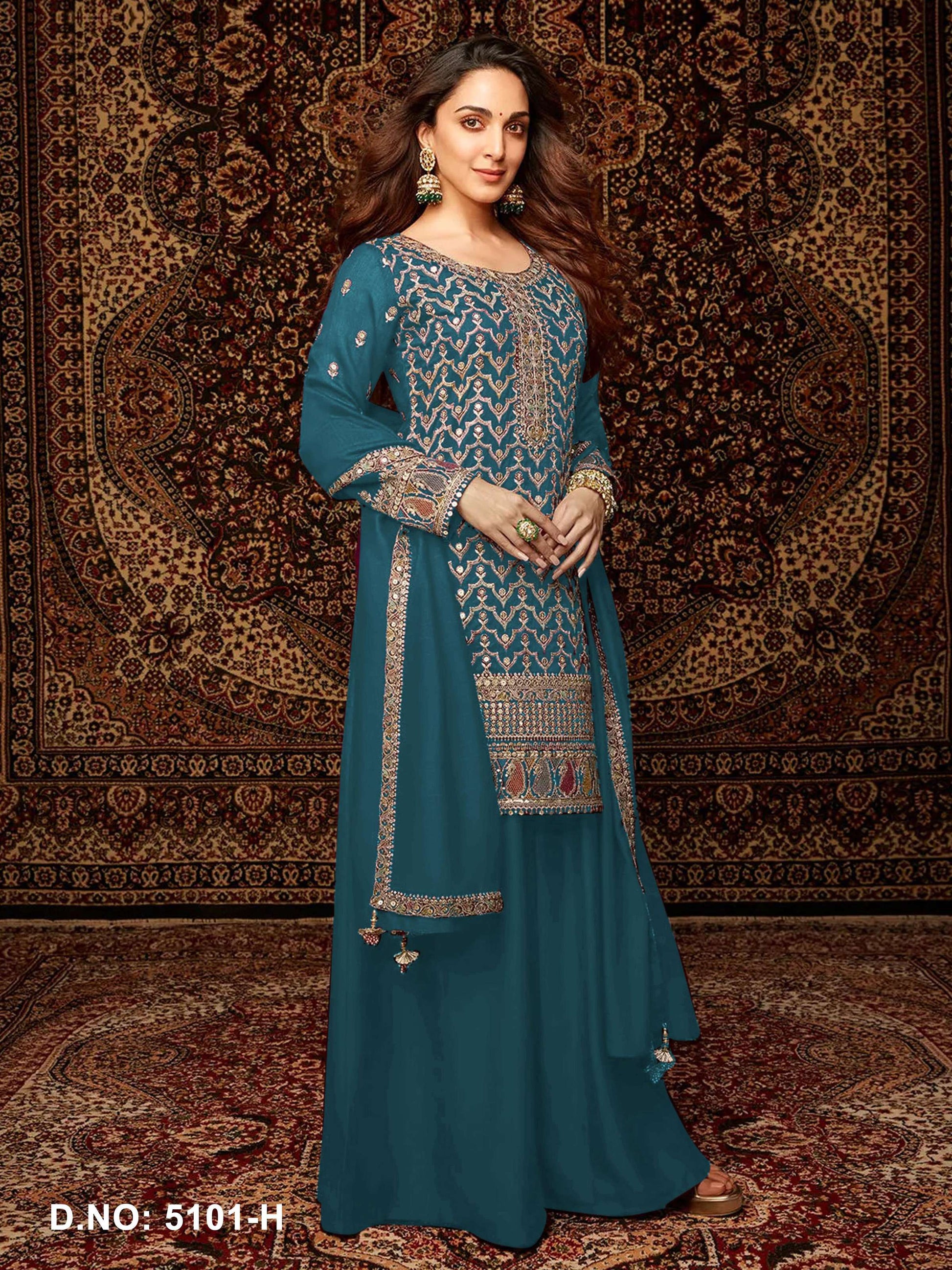 Anaita Teal Premium Embroidered Chiffon Salwar Suit