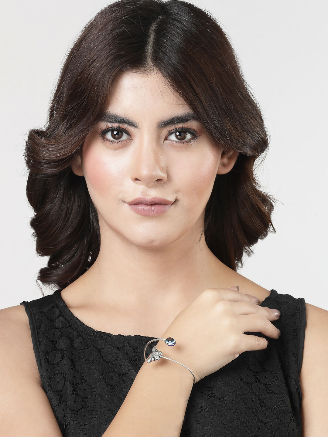 NVR Women Oxidised Rhodium-Plated Evil Eye Kada Bracelet | Grab2Buy