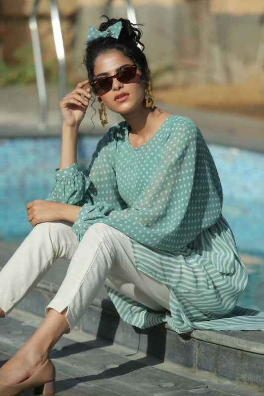 Juniper Women Sagegreen Georgette Bandhani High-Low Tunic - Grab2buy