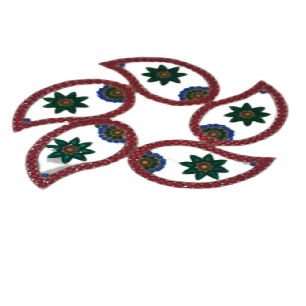 Kundan HandiKrafts Handcrafted Red & Green Colour Kundan Rangoli - Grab2buy