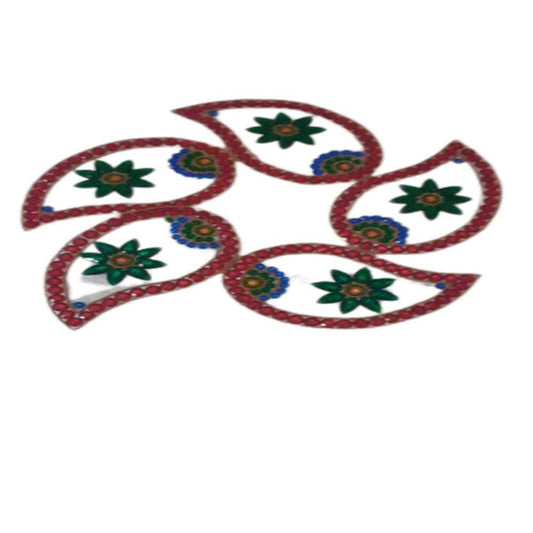 Kundan HandiKrafts Handcrafted Red & Green Colour Kundan Rangoli - Grab2buy