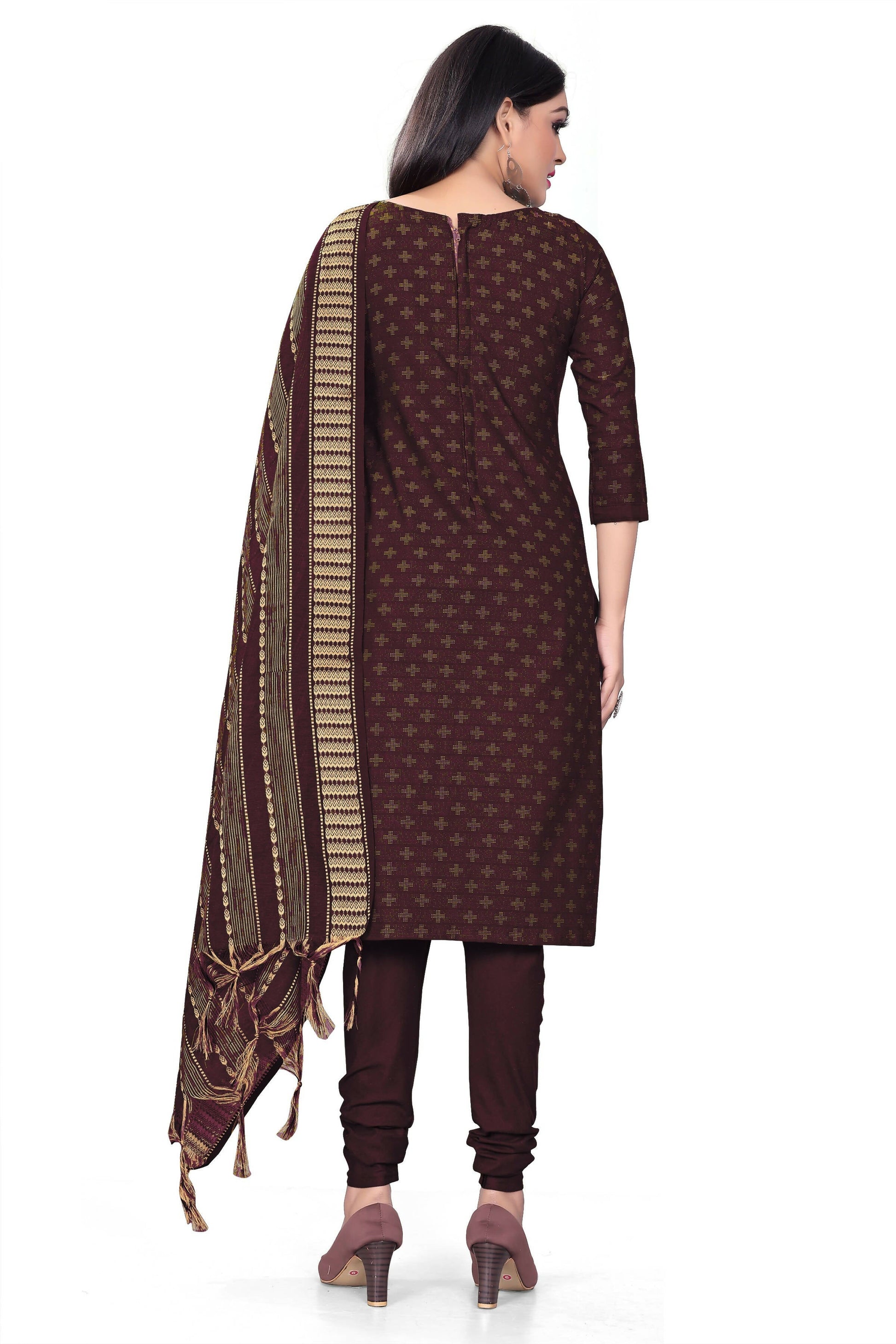 Purple Cotton Jacquard Woven Unstitched Dress Material - Amara