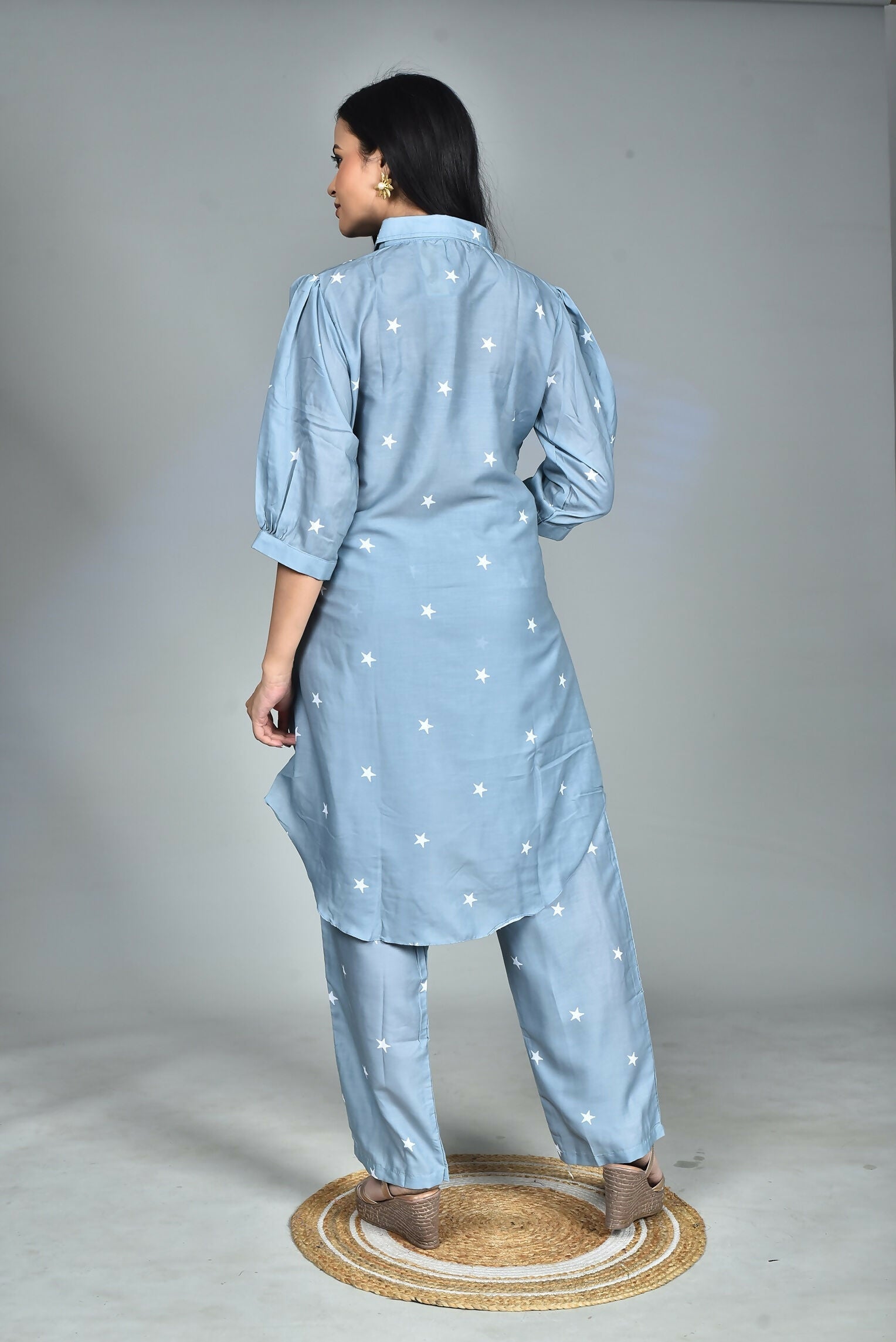 Morchari Digital Print Semi Muslin Co-Ord Set Top & Trouser-Multicolor 
