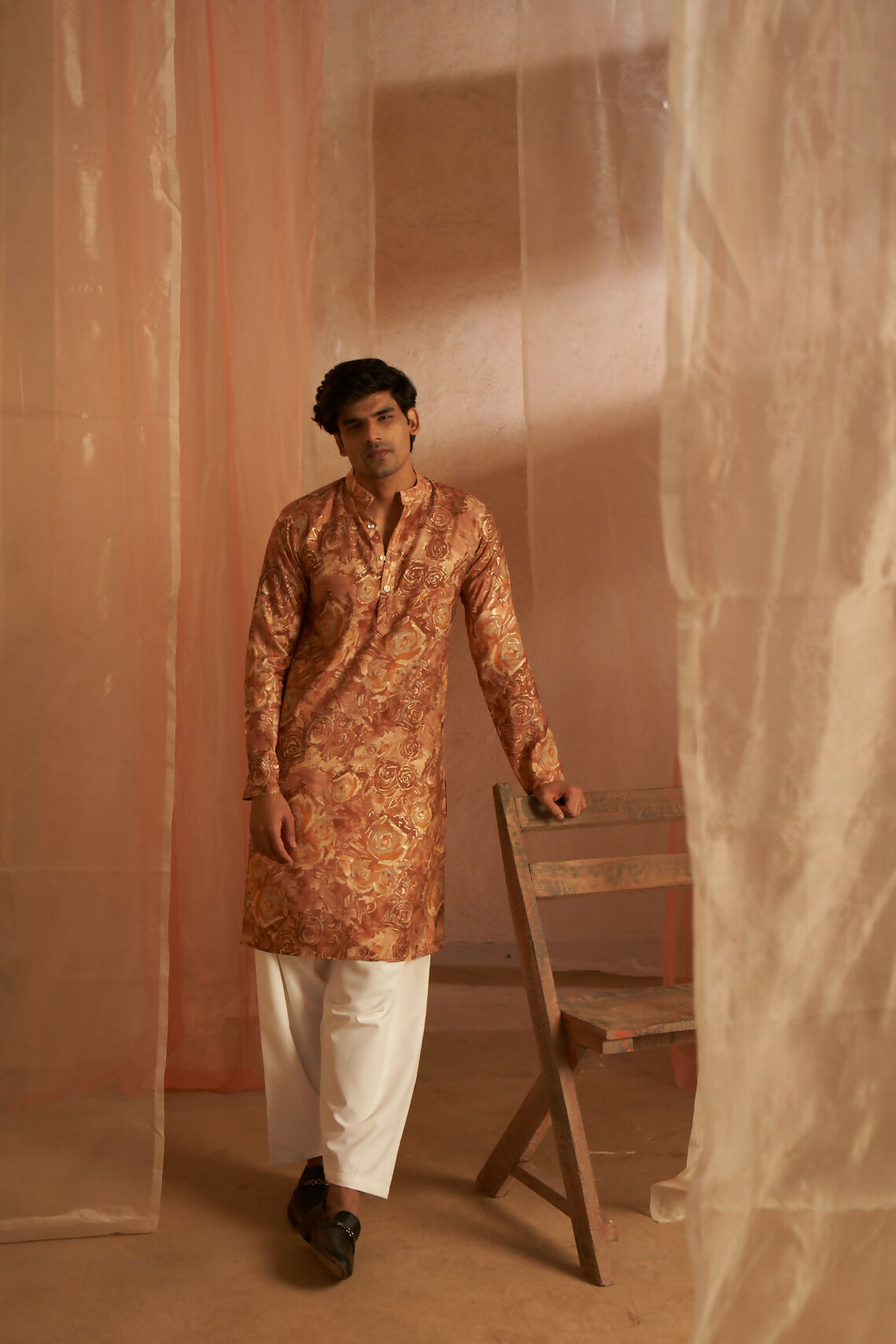 Brown Modal Silk Designer Printed Men's Kurta Set - Mahotsav