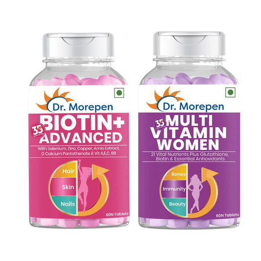 Dr. Morepen Biotin+ Advanced Tablets and Multivitamin Women Tablets Combo 