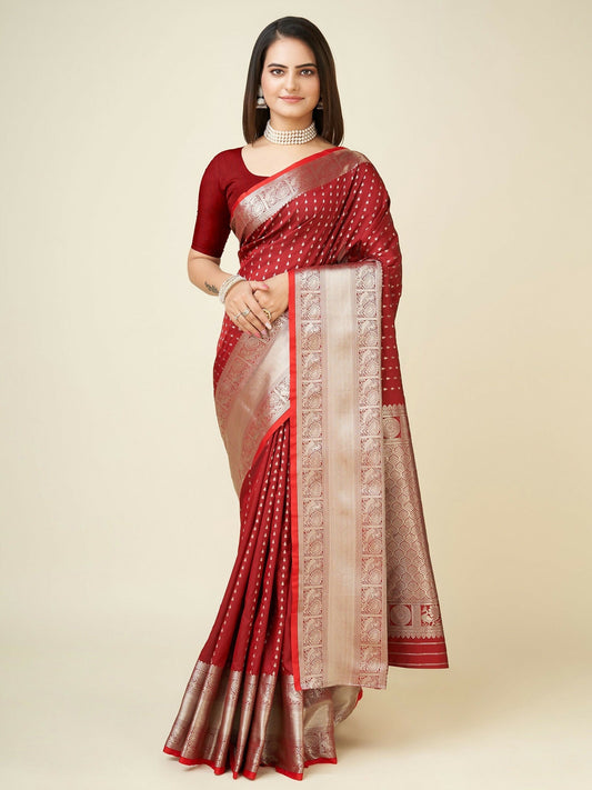 Joban Fashion Red Small Butti Banarasi Silk Sarees 