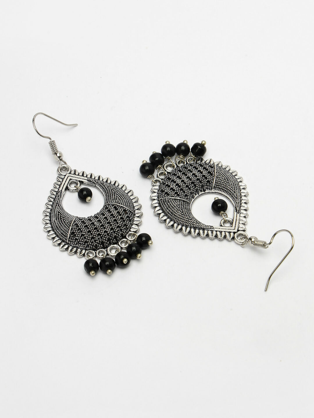 NVR Women's Silver-Plated Artificial Beads German Silver Oxidised Chandbali Earrings
