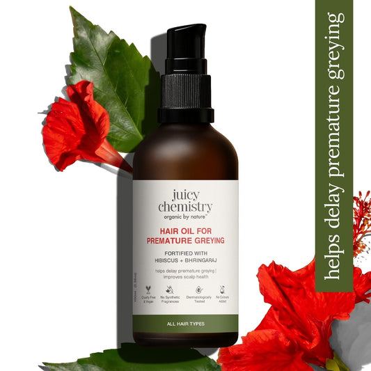 Hair Oil for Premature Greying Fortified with Hibiscus + Bhringaraj 