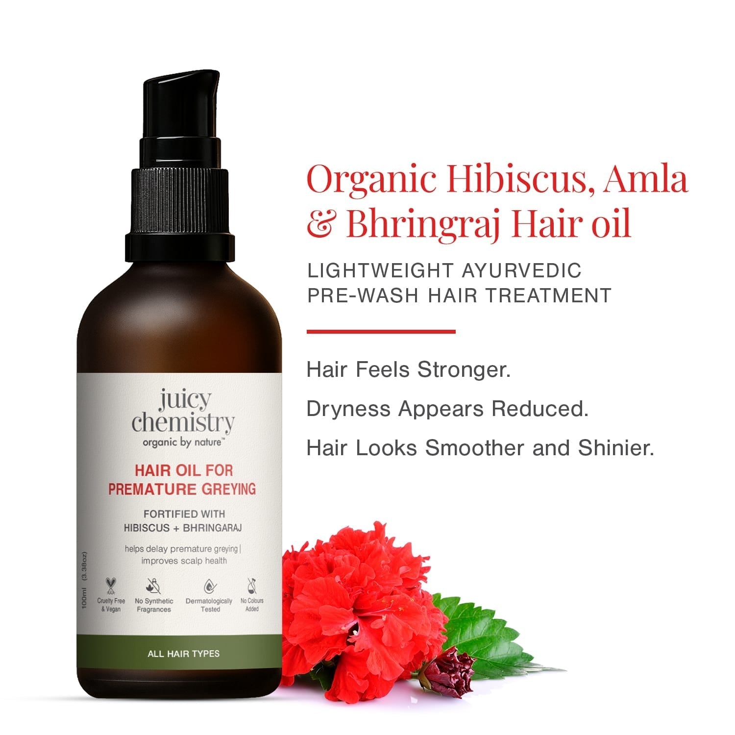 Hair Oil for Premature Greying Fortified with Hibiscus + Bhringaraj 