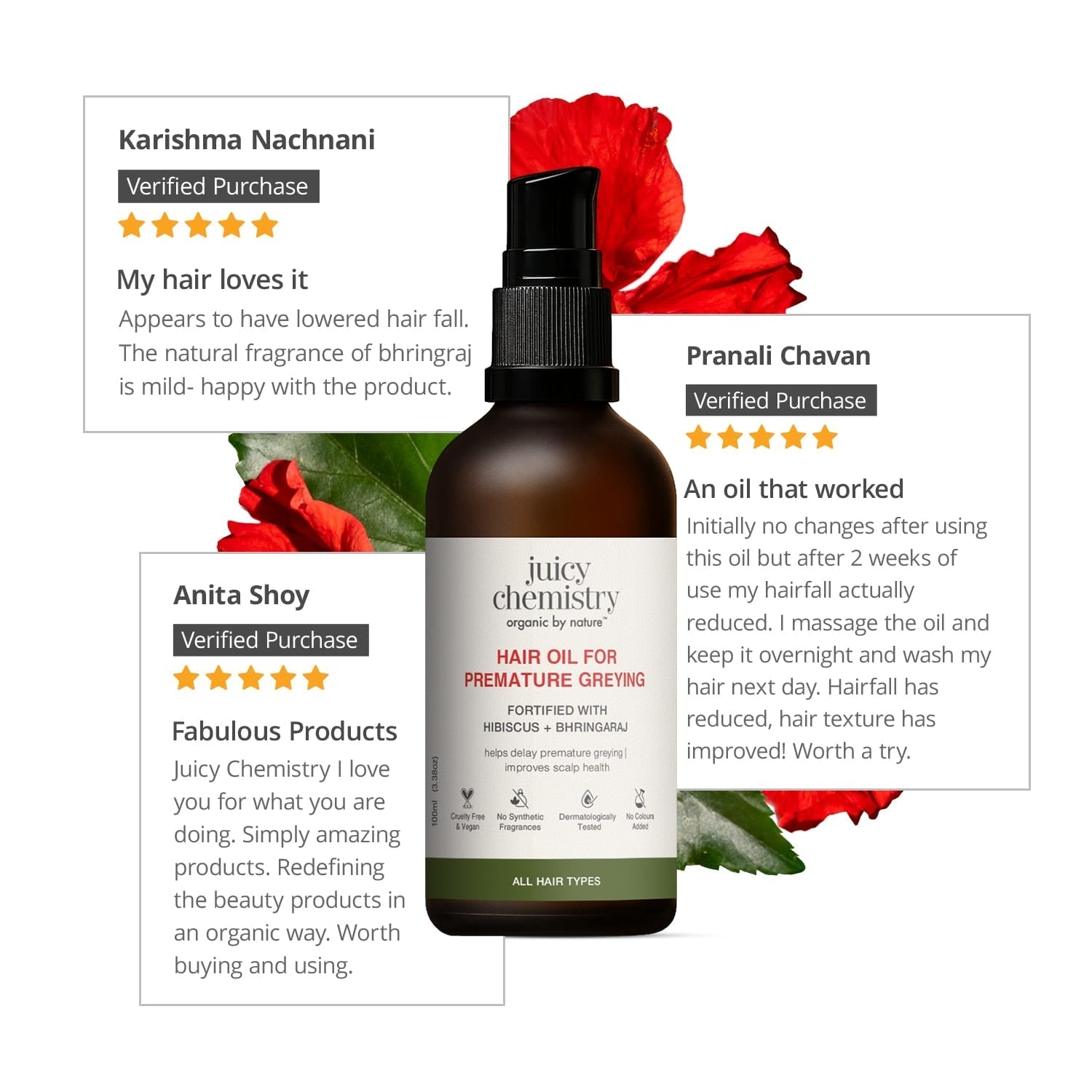 Hair Oil for Premature Greying Fortified with Hibiscus + Bhringaraj 