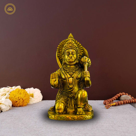 Sacred Guardian Antique Hanuman Blessing Brass Idol - A Divine Remembrance - Grab2buy