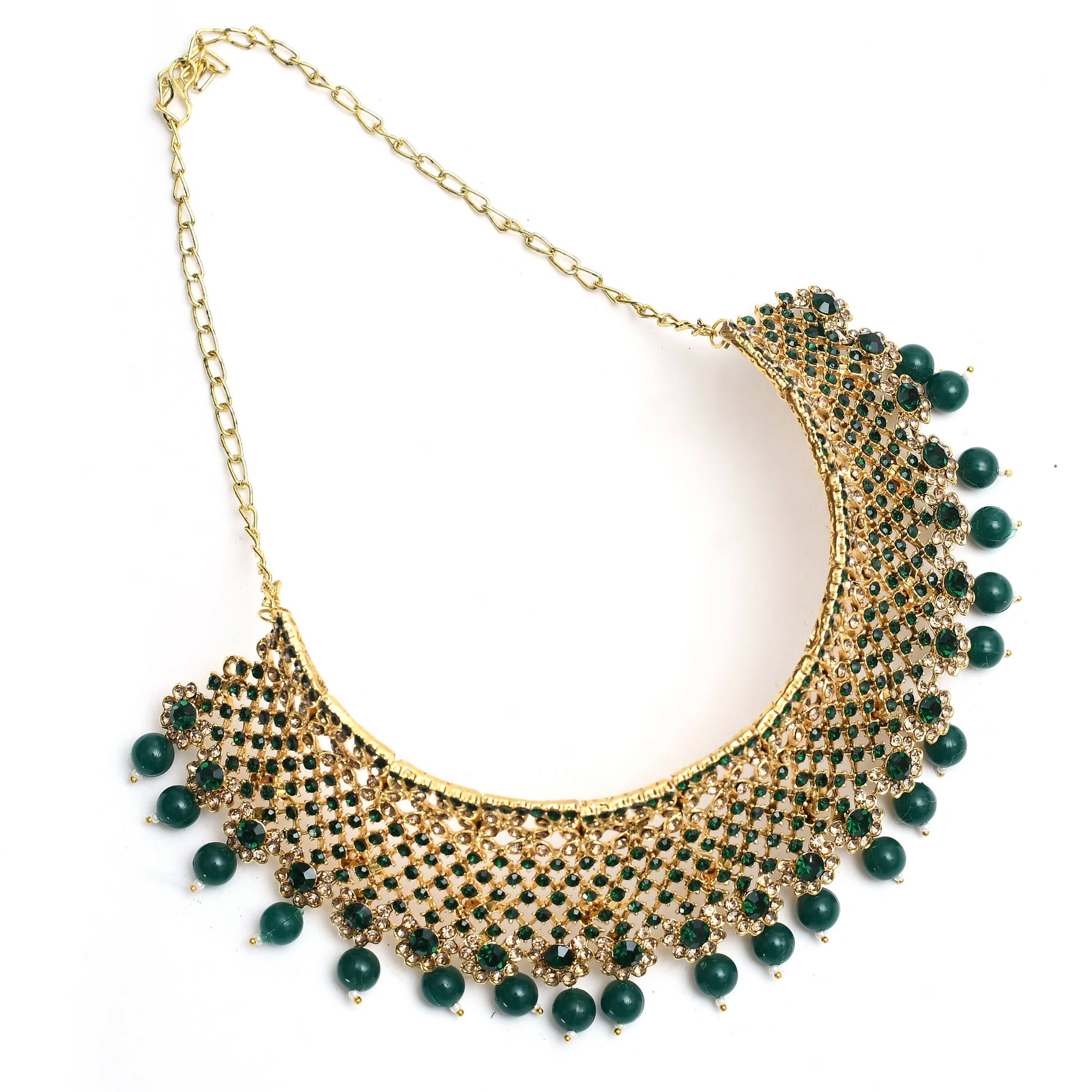 Mominos Fashion Johar Kamal Traditional Rajwadi Design Heavy Golden/Green Color Necklace Set - Grab2buy