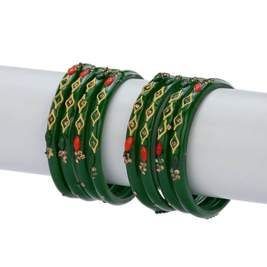 Afast Designer Fancy Party Bangle/ Kada Set, Green, Glass, Pack Of 8 - Grab2buy