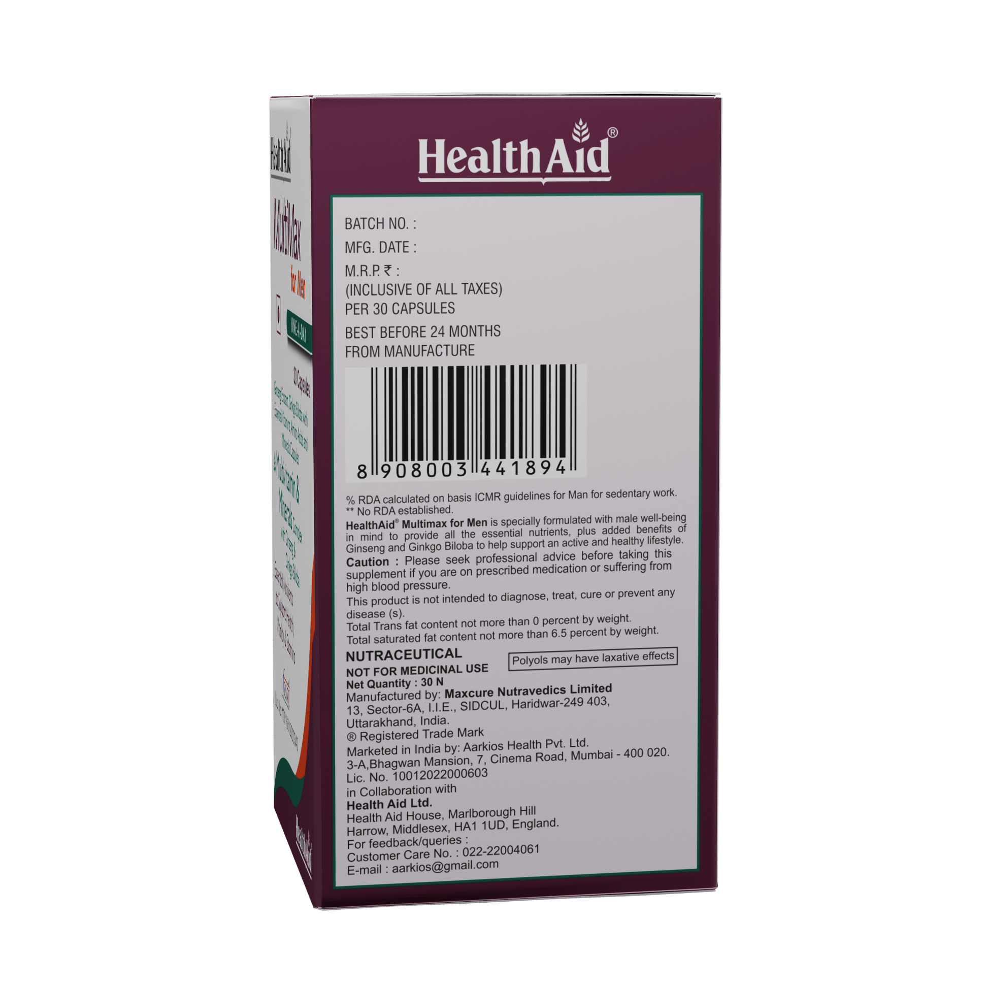 HealthAid MultiMax Softgel Capsules for Men 